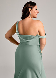 Azazie Madelyn Robes de demoiselle d'honneur Robe Sirène Convertible en Satin extensible Une épaule Sauge D'argent image14