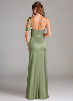 Azazie Wynter Bridesmaid Dresses Pistachio Sheath One Shoulder Stretch Satin Dress image2