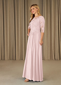 Azazie Mirielle Mother of the Bride Dresses Blushing Pink A-Line Scoop Lace Chiffon Dress image3