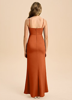 Azazie Buzzy Junior Burnt Orange Sheath Pleated Stretch Satin Dress image2