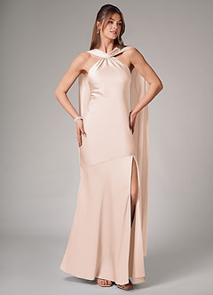 Azazie Kinsley Bridesmaid Dresses Blushing Pink Mermaid Side Slit Stretch Satin Dress image5