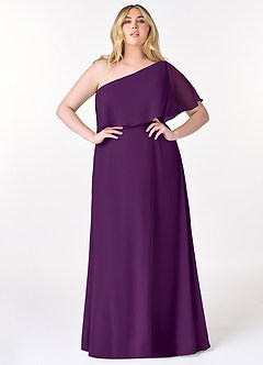 Azazie Lizzy Final Sale Grape A-Line One Shoulder Chiffon Dress image8