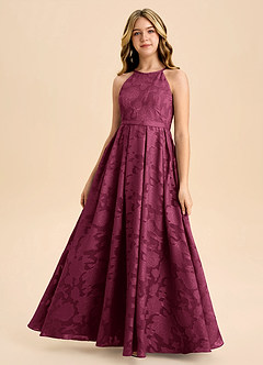 Azazie Arianthe Junior Mulberry A-Line Pleated Floral Burnout Dress image4