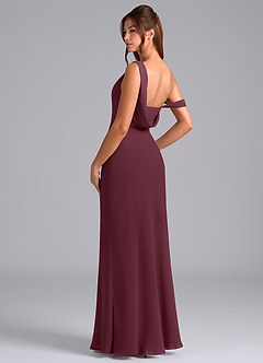 Azazie Madelyn Bridesmaid Dresses Cabernet Mermaid Off the Shoulder Chiffon Convertible Dress image6