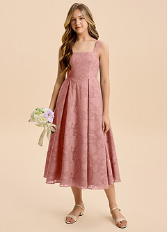 Azazie Amalie Junior Rosette A-Line Ruched Floral Burnout Dress image3