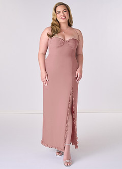 Barbie ♥ Azazie Robes de demoiselle d'honneur Robe Fourreau en Mousseline de soie Corset Rose Poussiéreuse image6