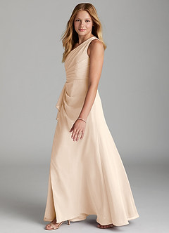 Azazie Maive Junior White Alabaster A-Line Pleated Chiffon Dress image5