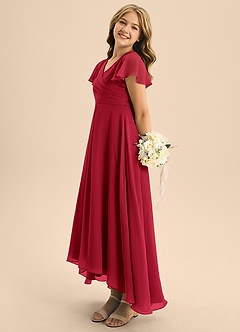Azazie Induh Junior Scarlet A-Line Pleated Chiffon Dress image4