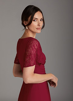 Azazie Jannie Abiti per la Madre della Sposa Abito A-Line in Chiffon Elasticizzato con Scollo a V in Pizzo Burgundy image5