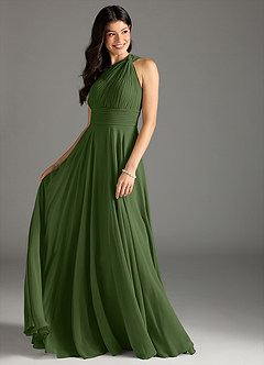Azazie Charlize Bridesmaid Dresses Olive A-Line One Shoulder Chiffon Dress image10