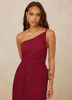 Christian Siriano Bridal for Azazie 1003 Bridesmaid Dresses Burgundy Sheath One Shoulder Chiffon Dress image4