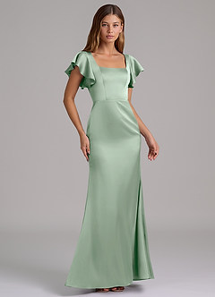 Azazie Elkie At-home Try On Dresses Emerald Mermaid Square Neckline Stretch Satin Dress image4