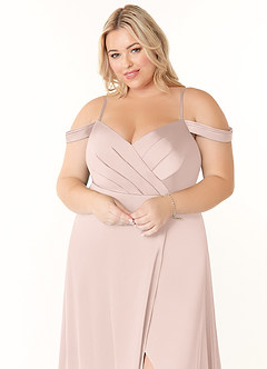 Azazie Ocean Robes de demoiselle d'honneur Robe Trapèze en Satin extensible Col V plissé Rose Pâle image12