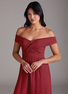 Azazie Lamara Bridesmaid Dresses Pomegranate Off the Shoulder Chiffon Convertible Jumpsuit image7