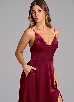 Azazie Sarella Bridesmaid Dresses Burgundy A-Line Pleated Velvet Dress image7