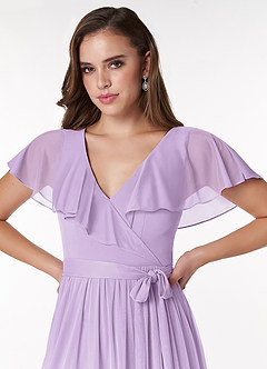 Azazie Jael Bridesmaid Dresses Lilac A-Line V-Neck Mesh Dress image5