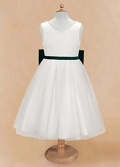 Azazie Seline Flower Girl Dresses Ivory Pine A-Line Bow Tulle Dress image6