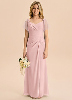 Azazie Indy Junior Powder Pink Sheath Ruched Chiffon Dress image1
