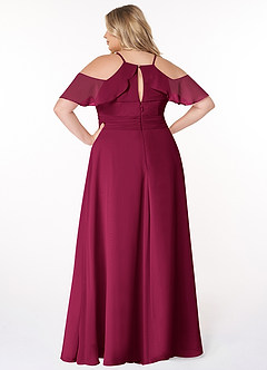 Azazie Dakota Brautjungfernkleider A-Linie V-Hals Gefaltet Chiffon Kleid Burgunderrot image3