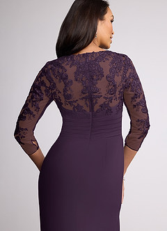 Azazie Joan Mother of the Bride Dresses Plum Sheath V-Neck Lace Chiffon Dress image5