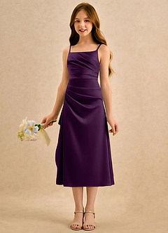 Azazie Canna Girls Formal Sukienki dla dziewczynek sypiących kwiaty Linia A Pofałdowany Satyna elastyczna Długość herbaty Sukienka image5
