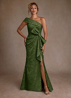 Azazie Hampton Kleider für die Brautmutter Meerjungfrau-Linie One-Shoulder Blumen-Burnout Kleid Olivgrün image1