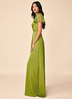 Azazie Soren Bridesmaid Dresses Lemongrass A-Line Pleated Stretch Satin Dress image3
