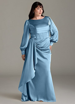 Azazie Raye Bridesmaid Dresses Steel Blue Mermaid Long Sleeve Stretch Satin Dress image9