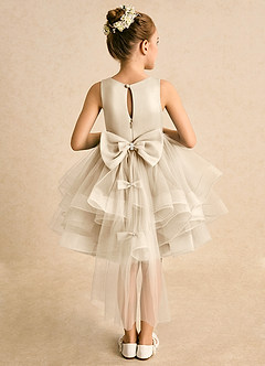 Azazie Tinie Flower Girl Dresses Champagne Ball-Gown Bow Tulle Dress image1