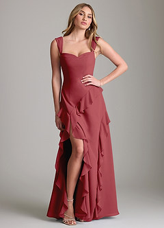 Azazie Sloane Bridesmaid Dresses Pomegranate A-Line Sweetheart Neckline Chiffon Dress image3