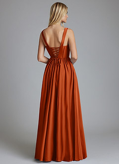 Azazie Delmie Jurken voor bruidsmeisjes Jurk van Stretch Satijn met A-Lijn Korset Verbrande Sinaasappel image2