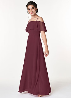 Azazie Maggie Junior Cabernet A-Line Off the Shoulder Chiffon Dress image5