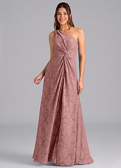 Azazie Brooke Robes de demoiselle d'honneur Robe Trapèze en Blumen-Burnout Ue épaule Rose Poussiéreuse image5