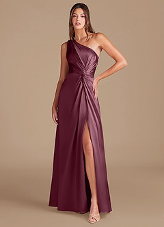Azazie Brooke Bridesmaid Dresses Cabernet A-Line One Shoulder Metallic Satin Dress image1