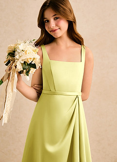 Azazie Emiko Girls Formal Abiti da Ragazza di Fiori Abito A-Line in Raso Opaco Plissettato Sorbetto Al Limone image5