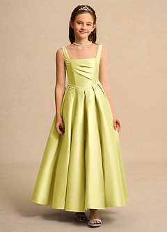 Azazie Mochi Girls Formal Flower Girl Dresses Lemon Sorbet Ball-Gown Pleated Matte Satin Dress image1
