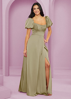 Barbie ♥ Azazie Bridesmaid Dresses Moss Green A-Line Ruched Stretch Satin Dress image4