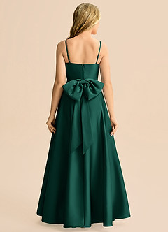 Azazie Rumi Junior Abito A-Line in Raso Elasticizzato Plissettato Smeraldo image2