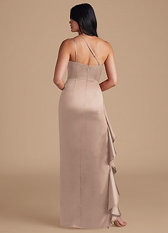 Azazie Latrice Robes de demoiselle d'honneur Robe Fourreau en Satiné métallisé Ue épaule Taupe image5