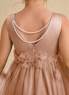 Azazie Lux Flower Girl Dresses Champagne Rose A-Line Beaded Tulle Dress image6