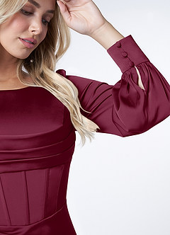 Azazie Raye Bridesmaid Dresses Mulberry Mermaid Long Sleeve Stretch Satin Dress image6