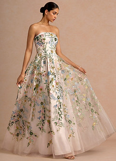 maxi dress embroidered A-line Tulle Pearl-Embroidered Tulle Wedding Dress & High Slit – Think  Bridal main image 1