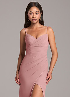Azazie Yola Bridesmaid Dresses Dusty Rose Sheath Pleated Chiffon Convertible Dress image2