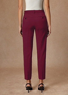 front Whitney Burgundy Structured Stretch Full Length Pants Suit