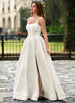 Thyme Cream A-line 3D Flowers Prom Dress image4