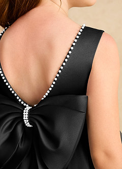 Azazie Jani Flower Girl Dresses Black A-Line Bow Tulle Dress image6