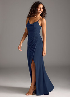 Azazie Deandra Bridesmaid Dresses Dark Navy Mermaid Pleated Chiffon Dress image3