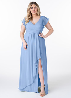 Azazie Omari Bridesmaid Dresses Steel Blue A-Line Chiffon Dress image7