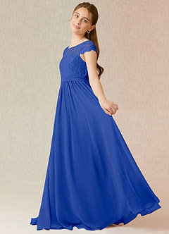 Azazie Silvermist Junior Royal Blue A-Line Pleated Chiffon Dress image5