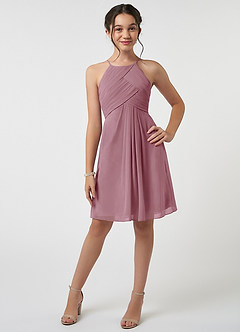 Azazie Ginny Junior Vintage Mauve A-Line Pleated Chiffon Dress image1